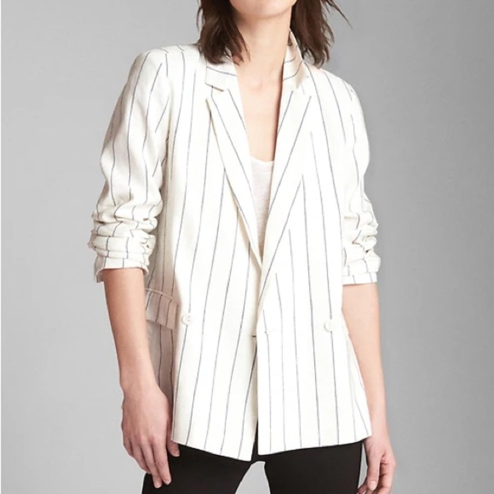 GAP Women's Striped Linen Blazer, Size 6 Petite